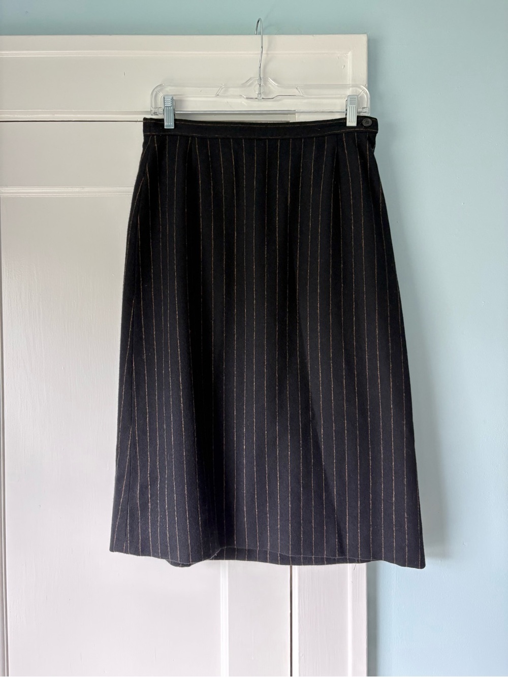 Vintage Pendleton Pure Wool Pinstripe Midi Skirt A-Line USA Made Work Office